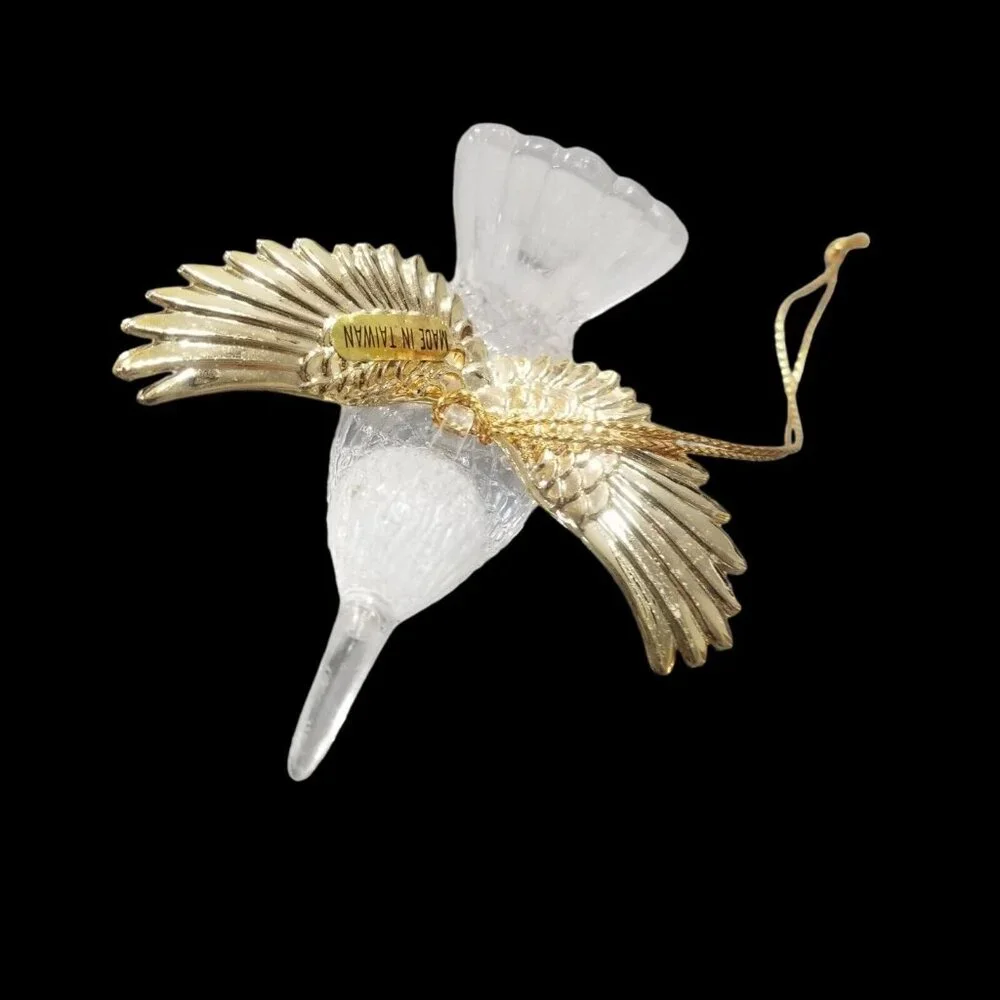 Vintage Acrylic Lucite Hummingbird Christmas Ornament Lot Clear Gold Taiwan 2.5